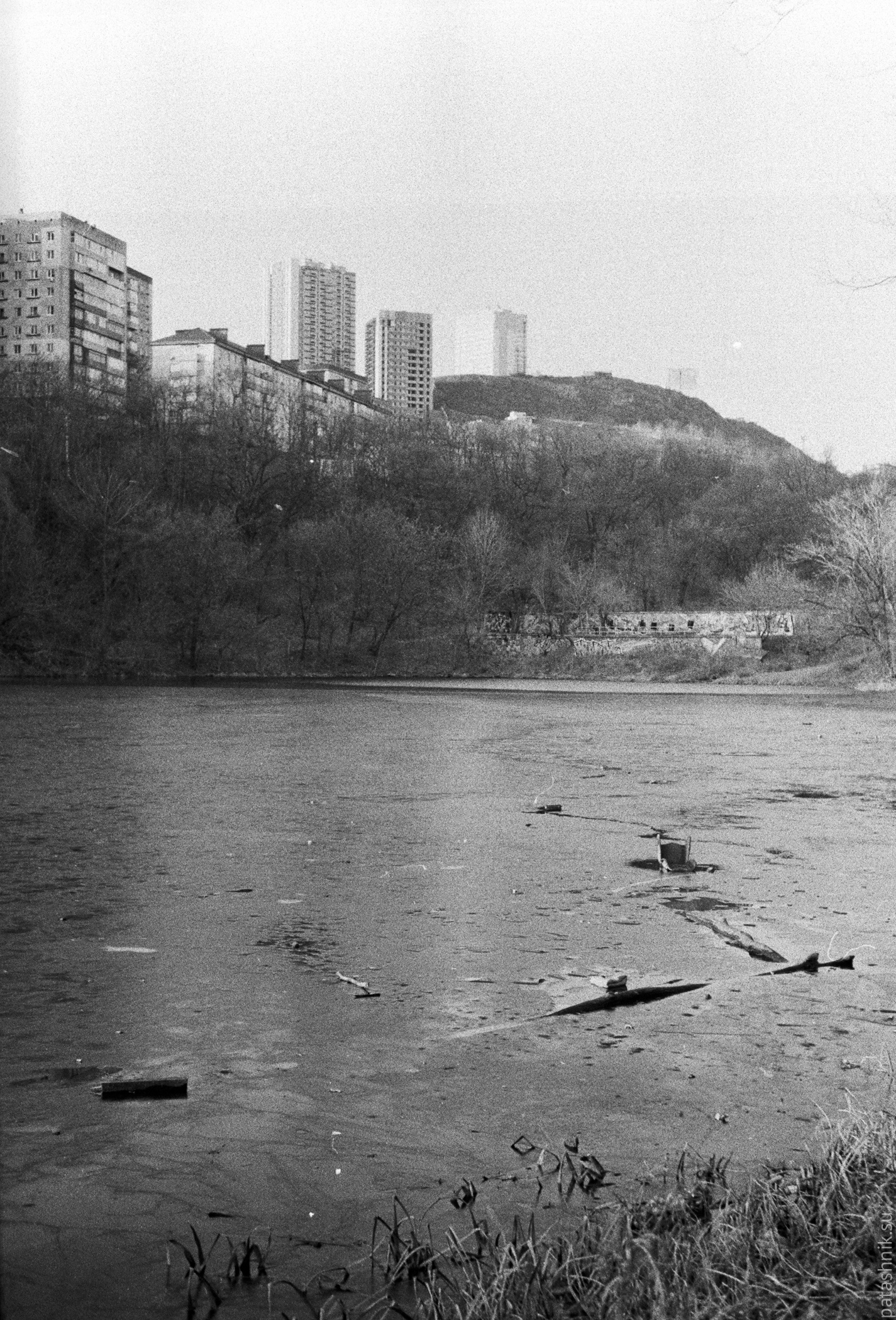 A pond covered with thin ice